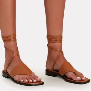 Staud Alexandre Leather Ankle Wrap Tie Lace Up Sandals